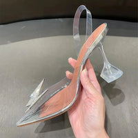 2021 New Pointed Transparent Sandals Women's Bun Water Drill Bow Wine Glass Heels