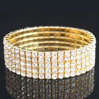 TREAZY 1-10 Rows Rhinestones Bridal Wedding Bangles Gold/Silver Color Crystal Stretch Bracelet Women Wristband Elastic Jewelry