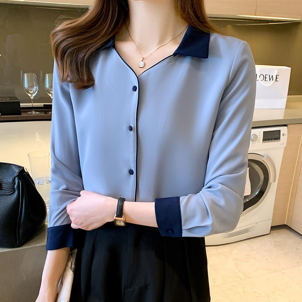 Women's Shirt Solid Basic Chiffon Shirts 2023 Spring Autumn New Commuter Work Wear Long Sleeve Lapel Blouse Female Clothing 3XL