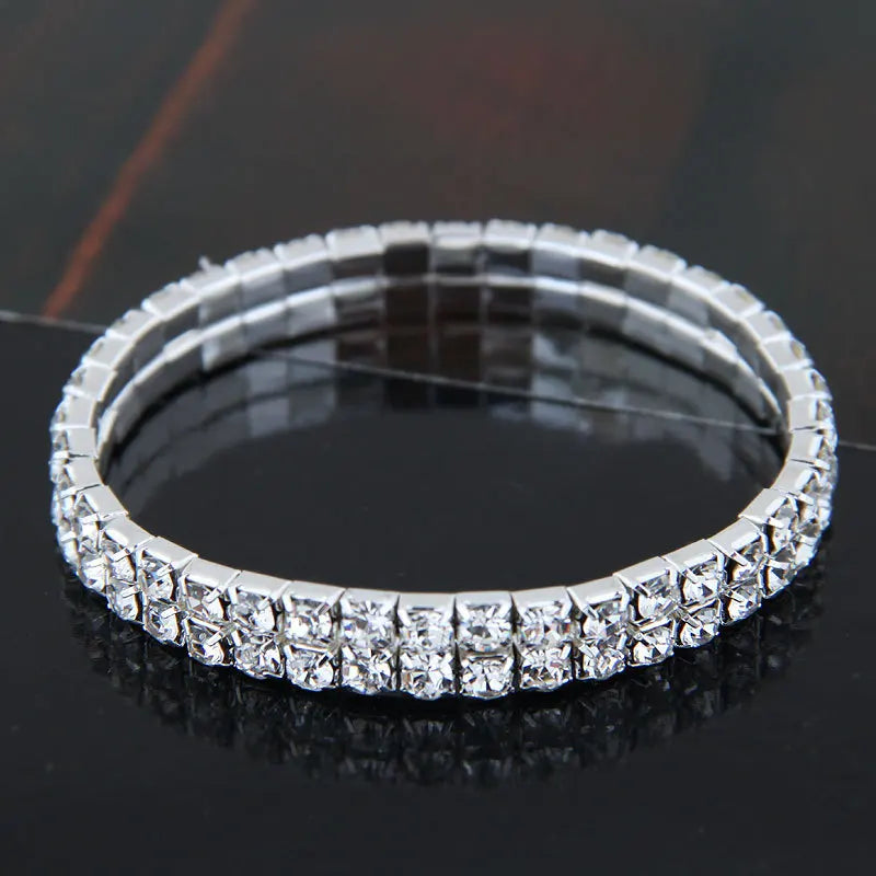 TREAZY 1-10 Rows Rhinestones Bridal Wedding Bangles Gold/Silver Color Crystal Stretch Bracelet Women Wristband Elastic Jewelry