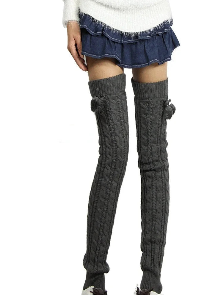 65cm Women's Long Leg Warmers Thickened Over Knee Warm Boot Cover Lolita Knitted Crochet Socks Boot Cuffs Pile Socks Party Dance
