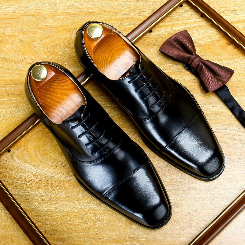 Green Men Dress Shoes Brand Italian Luxury Genuine Leather Lace Up Brown Black Wedding Business Formal Shoes Men Oxfords Shoes