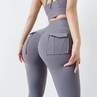 SOISOU Nylon Leggings Women's Pants Sport Yoga Pants Sexy Tight High Waist Elastic Women's Panties Pocket legging mujer