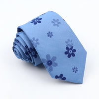 New Cotton Denim Ties For Men 7CM Floral Feather Dot Blue Neck Tie For Wedding Party Casual Print Slim Neckties Daily Wear Gift