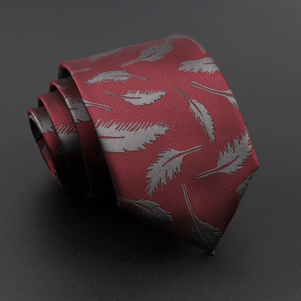 Novelty Men's Tie Floral Feather Elk Geometric Patten Red Blue Neckties Leisure Business Daily Wear Cravat Wedding Party Gift