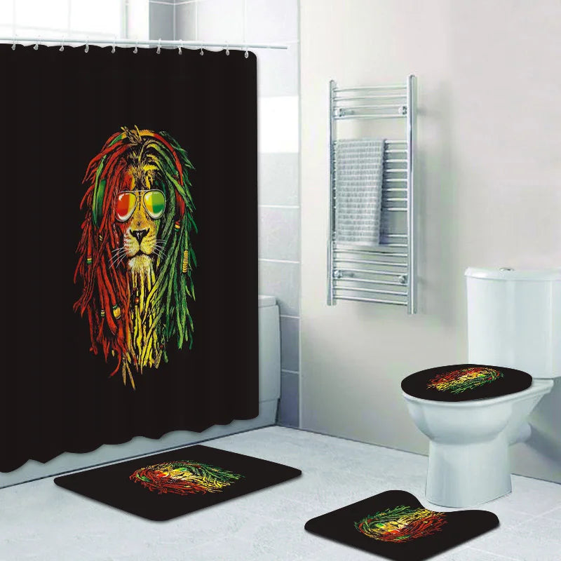 Jamaica Rasta Reggae Lion Bathroom Decor Rasta Reggae Art Bathroom Shower Curtains Set Rastafarian Bath Rug Mats Carpet Toilet