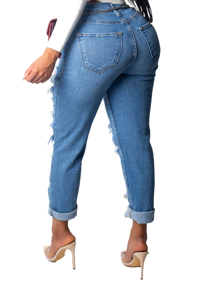 New Sexy Mid Waist boyfriend jeans for women Vintage Denim Pants Hole Destroyed Pencil Pants Casual Trousers summer Ripped Jeans