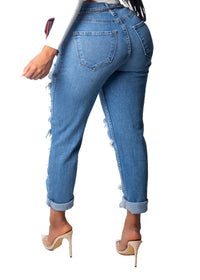 New Sexy Mid Waist boyfriend jeans for women Vintage Denim Pants Hole Destroyed Pencil Pants Casual Trousers summer Ripped Jeans