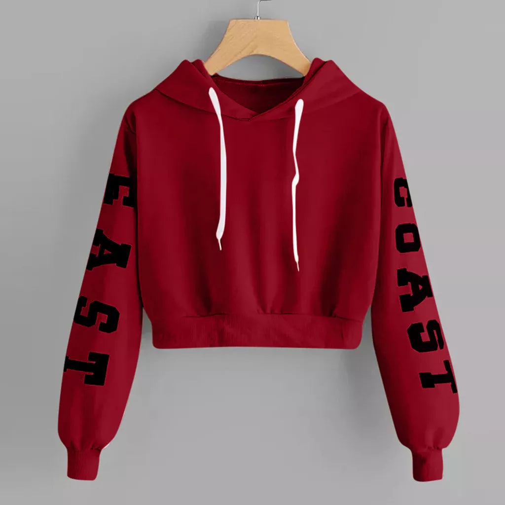 @40 Womens Letters Crop Hoodie Sweatshirt Pullover Tops Teenager Girls Velvet Long Sleeve Cropped Sweatshirts Sudaderas De Mujer