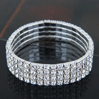 TREAZY 1-10 Rows Rhinestones Bridal Wedding Bangles Gold/Silver Color Crystal Stretch Bracelet Women Wristband Elastic Jewelry