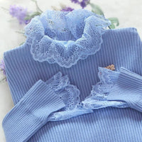 New Patchwork Lace Sweater Women Autumn Women Long Sleeve Jumper Blue Sweaters Casual Ladies Knitted Pullover Pull Femme P306