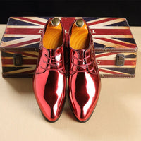 Patent Leather Men Wedding Shoes Gold Blue Red White Oxfords Shoes Designer Pointed Toe Dress Shoes Big Size 37-48