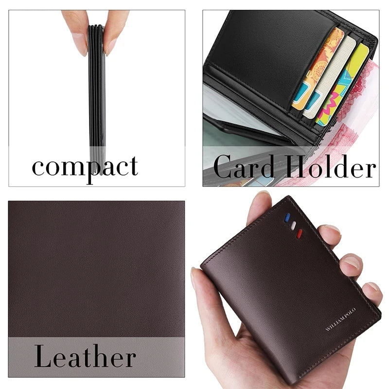 Men Wallets Leather Purse credit card Luxury Card package 2022 WILLIAMPOLO Genuine Leather Men's WalletsNew Design Men Short