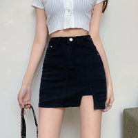 Women's shorts 2020 summer new high-elastic fashion casual wild split denim short skirt pants Korean high waist Xs jeans