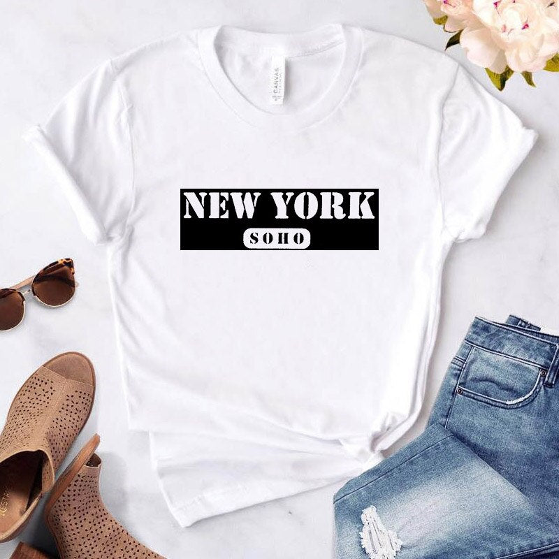 Women's t-shirt New York Soho alphabet cotton funny T-shirt ladies Top Tee fashionable Harajuku top T-shirt