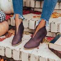 2021 New Winter Women Boots V Cutout Ankle Boots Stacked Heel Booties Fahsion Chelsea Boots PU Botas Zapatos Mujer SIze 35-43