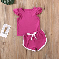 2020 Summer Infant Baby Girls Boys Clothes Sets Ruffles Short Sleeve Pullover T Shirts Shorts Solid Outfits