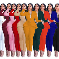 Winter Women's Set Tracksuit Full Sleeve Ruffles Blazers Pants Suit Two Piece Set Office Lady Outfits Work Business Wear Uniform