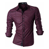 Jeansian Men's Casual Dress Shirts Fashion Desinger Stylish Long Sleeve 8371 WineRed