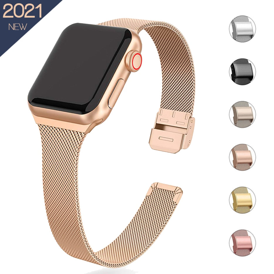 Slim bracelet Metal band for Apple Watch 8 7 6 SE 5 4 3 38 40 41 45 49MM Ultra Stainless Steel Milanese strap for iwatch 42 44MM