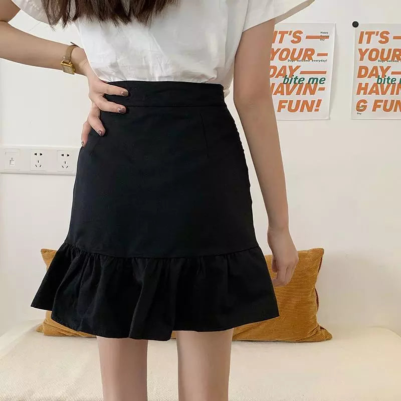 Skirts Women Solid A-line Summer Mini Hem Ruffles New Ulzzang Chic Ruched All-match High Waist Hot Selling Lovely Girls Elegant