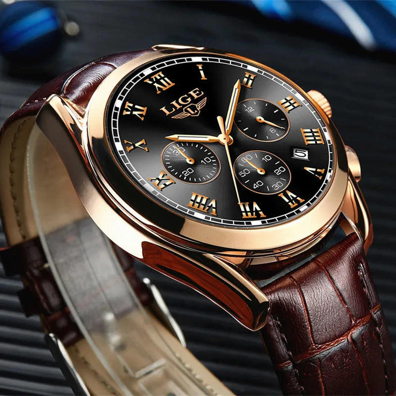 Mens Watches LIGE Top Brand Luxury Men's Fashion Business Waterproof Quartz Watch For Men Casual Leather Watch Relogio Masculino