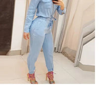 2023 Ladies Jumpsuit Women Long Sleeve Slim Fit Fitted Lace Waist Jumpsuit Casual Jumpsuit