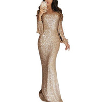 Elegant Ladies Vestidos Plus Size Chic Women Tassel Lantern Sleeve Sequined Tassel Long Sleeve V Neck Bodycon Party Maxi Dress