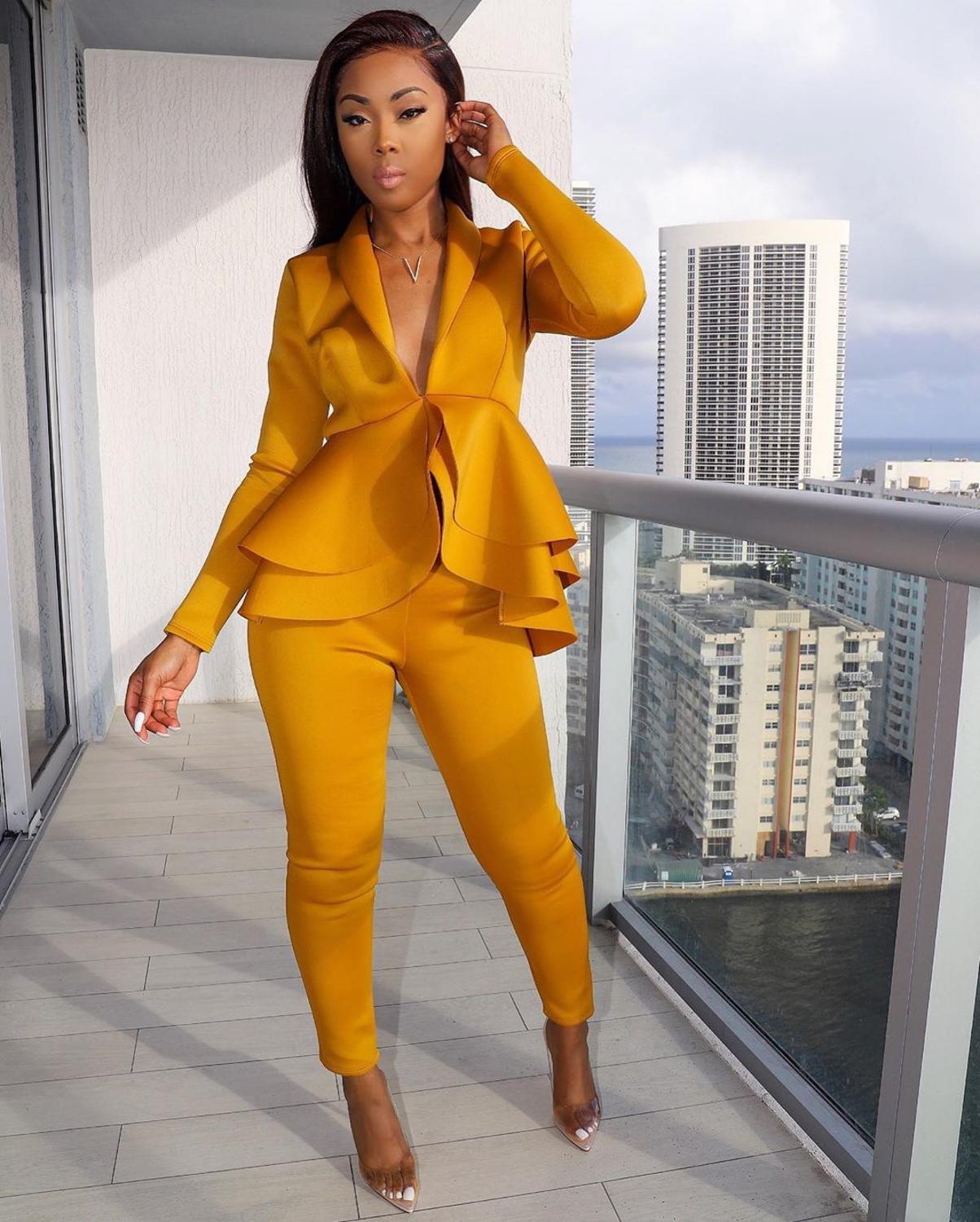 New Women Winter Women&#39;s Set Tracksuit Full Sleeve Ruffles Blazers Pencil Pants Suit Two Piece Set Office Lady Outfits Uniform