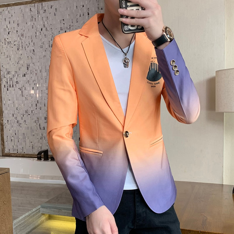 Men&#39;s suit jacket Gradient Blazer Male gothic coat New Masculino Korean Slim Casual Men&#39;s dress jacket coat luxury suit for men