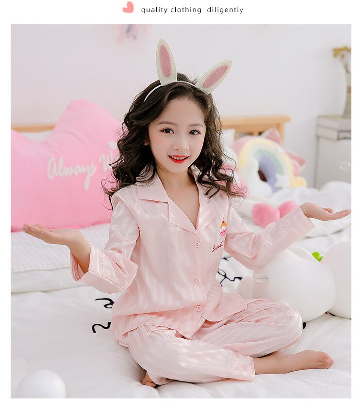 Children Pajamas Set 2023 Spring Ice Silk Striped Kids Pyjamas For Girls & Boys Sleepwear