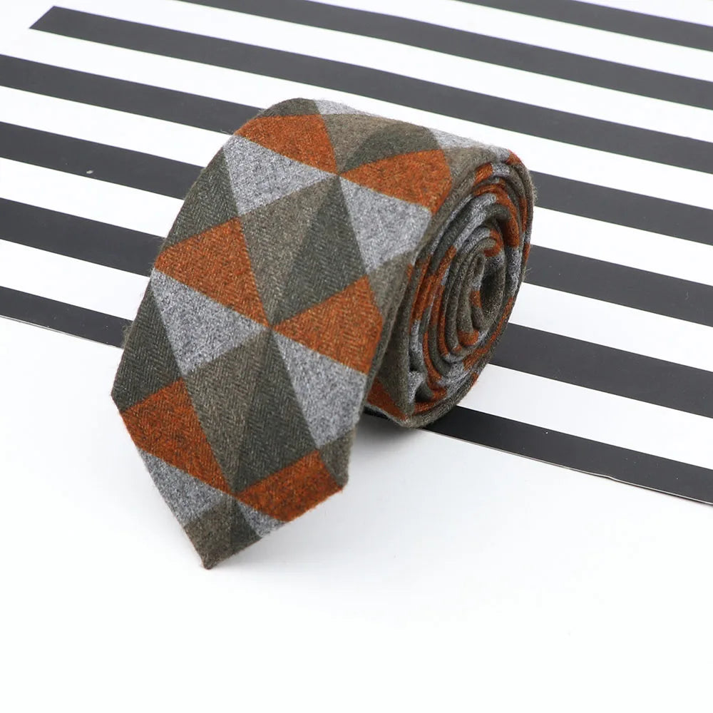 Men's  Business Diamond Check Tie Artificial Wool Cotton Dark Color Tie Striped Black Grey Necktie For Daily Accessory Paty Gift