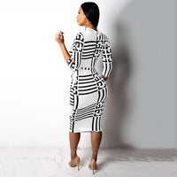 Women Sexy Turtleneck Short Sleeve Print Bodycon Midi Dress