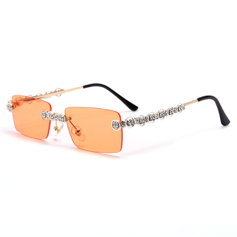 Rimless Diamond Sunglasses Women 2021 Rectangle Steampunk Sun Glasses Crystal Vintage Rhinestone Glasses Eyewear UV400 Oculos