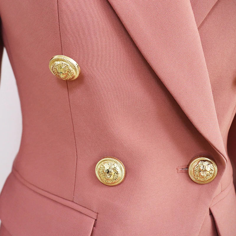 HIGH STREET Newest 2023 Runway Designer Blazer Women's Classic Lion Buttons Double Breasted Slim Fitting Blazer Jacket Dust Rose