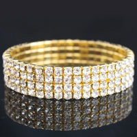TREAZY 1-10 Rows Rhinestones Bridal Wedding Bangles Gold/Silver Color Crystal Stretch Bracelet Women Wristband Elastic Jewelry