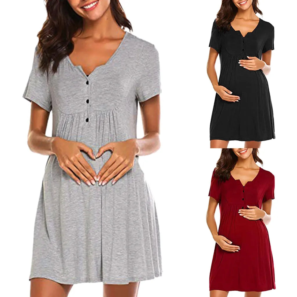 Maternity Clothes Women Nursing Maternity Nightshirts Breastfeeding Clothes Short Sleeve Dress Pregnancy Pajamas 2021 Summer New