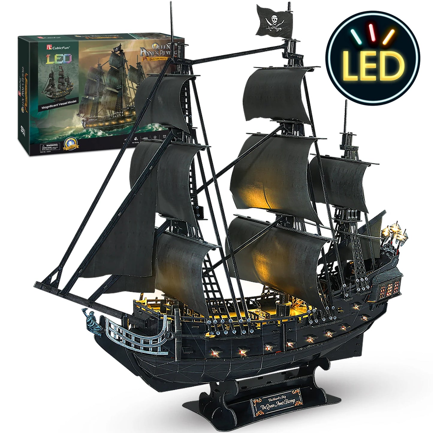CubicFun 3D Puzzles Ship from PL/US/RU LED Flying Dutchman Pirate Ship Model Queen Anne Revenge Sailboat Titanic Ship Jigsaw