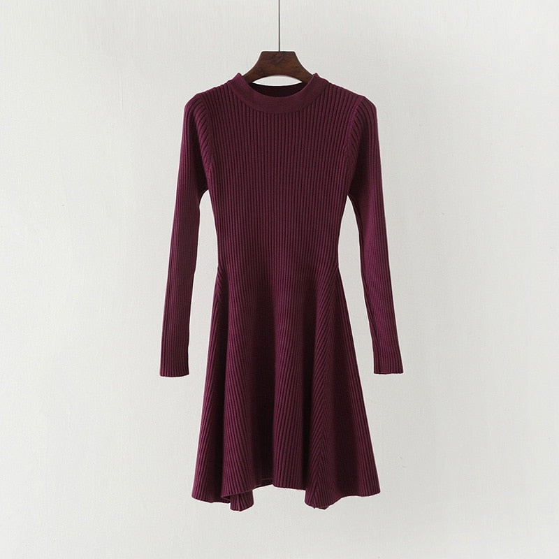 Women Long Sleeve Sweater Dress Women&#39;s Irregular Hem Casual Autumn Winter Dress Women O-neck A Line Short Mini Knitted Dresses