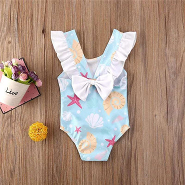0-36 Months Newborn Baby Kid Girls Swimsuit Bow Ruffles Shell Starfish Print Swimwear For Girls Summer Baby Girl Bathing Suit