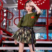 New Hip Hop Girls Clothes Short Sleeve Camouflage Suit Hiphop Pants Boys Street Dancewear Camp Military Training Clothing BL4410
