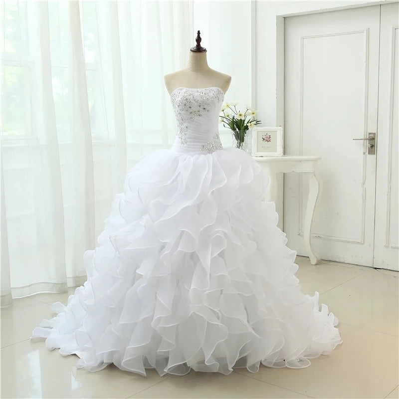 Fashion Ball Gown Vestidos De Noiva Applique With Beading Robe De Mariage Bridal Gown Ruffles Wedding Dresses 2023 New Casamento