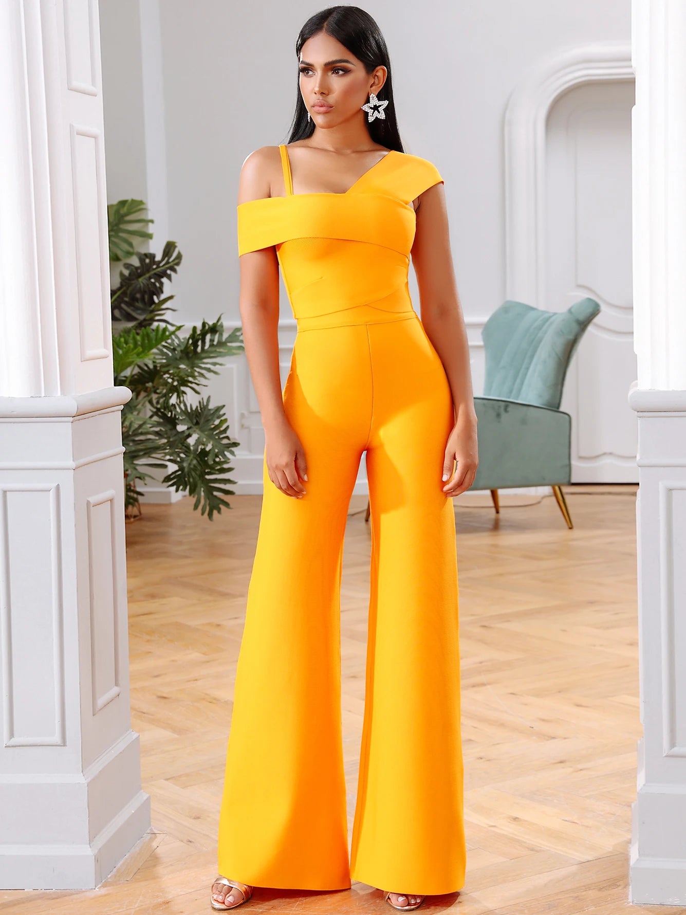 Adyce 2023 New Summer Orange 2 Two Pieces Sets Sexy Spaghetti Strap Short Sleeve Tops & Long Pants Women Fashion Club Party Sets