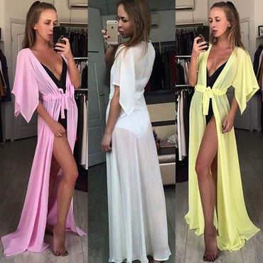 Sexy Women Chiffon Kimono Beach Cover-Ups Cardigan Bikini Cover Up Long Maxi Dress Wrap Beachwear Long Blouse