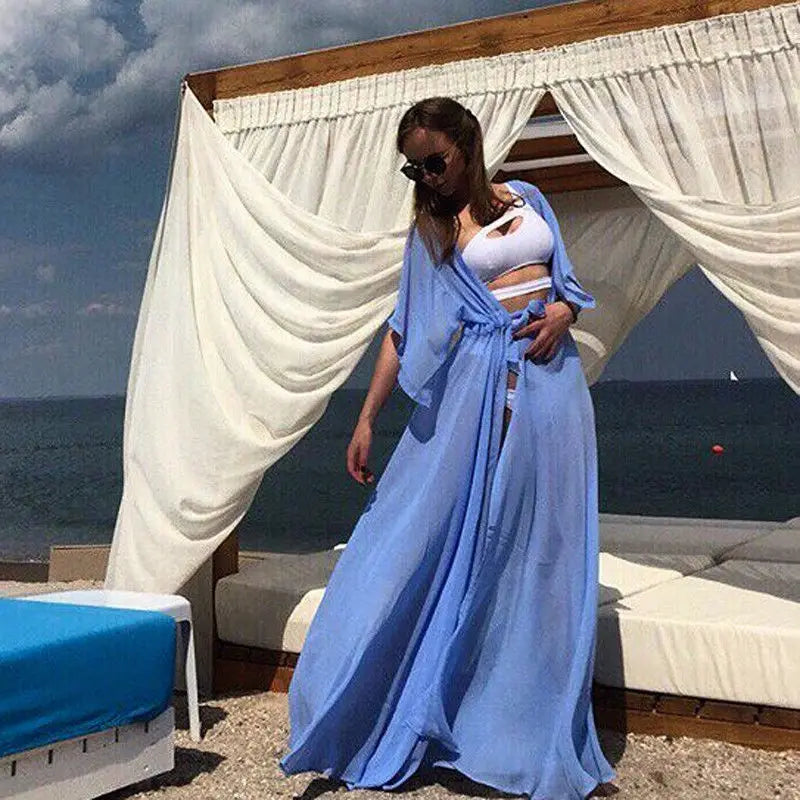 Sexy Women Chiffon Kimono Beach Cover-Ups Cardigan Bikini Cover Up Long Maxi Dress Wrap Beachwear Long Blouse