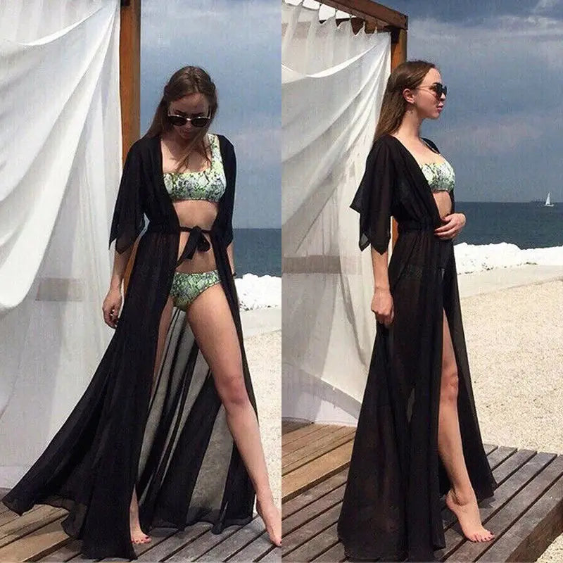 Sexy Women Chiffon Kimono Beach Cover-Ups Cardigan Bikini Cover Up Long Maxi Dress Wrap Beachwear Long Blouse