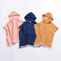 2021 Kids Toddler Bikini Cover Up Hooded Dresses Baby Girl Solid Color Sleeveless Tassel Long Cape Dress,1-4 Years,Beach Clothes