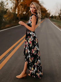 2021 Summer Bohemian Floral Maxi Dress Women Lace Sleeveless V Neck Backless Elegant Dress Party Evening Beach Dresses Female