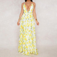 Women Dresses Summer Sexy Maxi Boho Style Print Party Dress Deep V Neck Backless Long Dress Vestidos