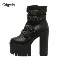 Gdgydh Sexy Rivet Black Ankle Boots Women Platform Soft Leather Autumn Winter Ladies Boots With Zipper Ultra High Heels Shoes